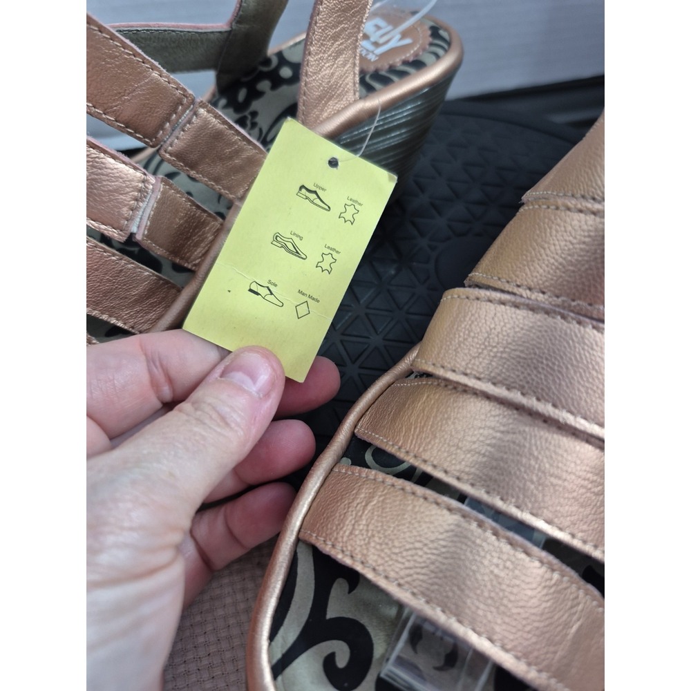 FLY London Leather Multi-Strap Heeled Sandals Woze Blush Gold EU 39 US 8.5 NEW - Picture 10 of 13